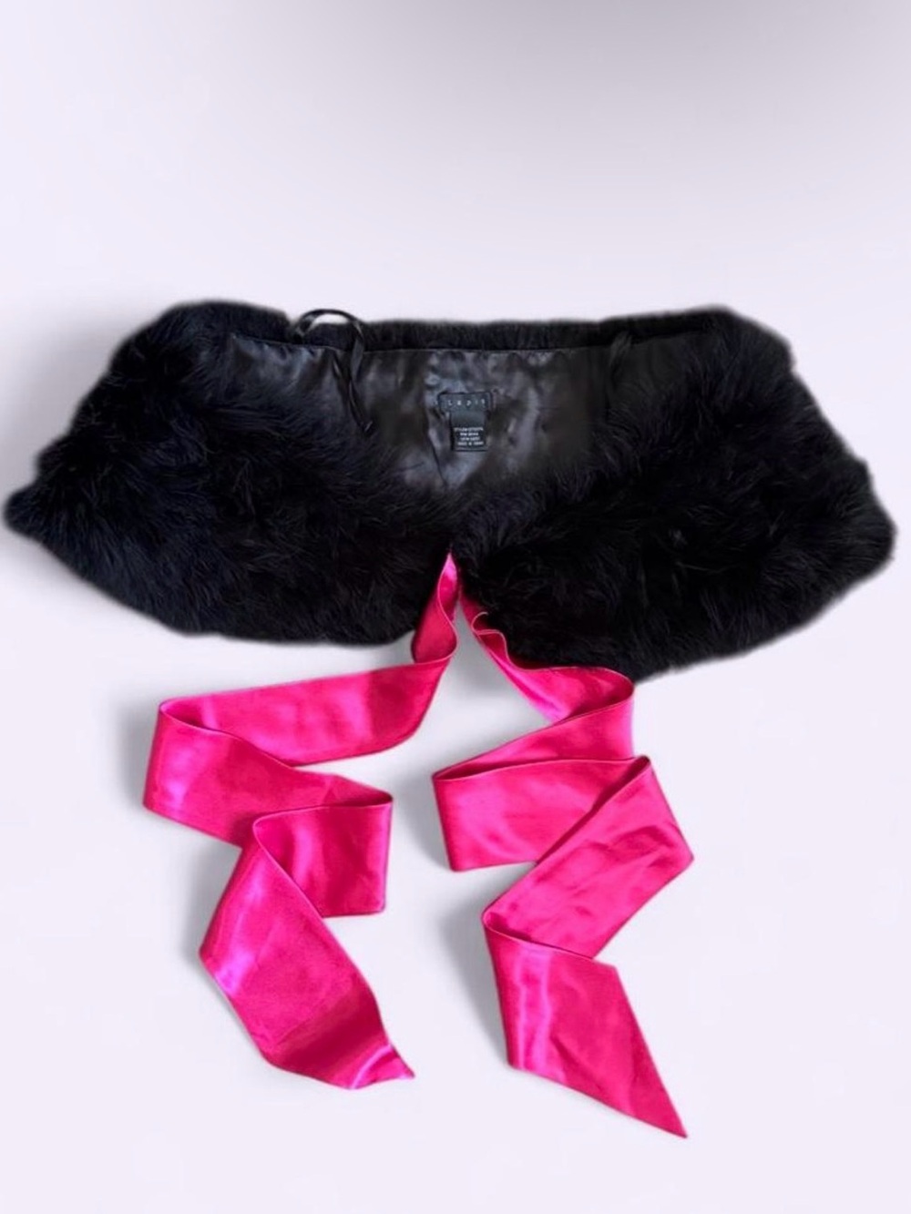 Vintage Y2K Black Feather Off Shoulder Shawl Pink Ties Alt Glam Emo Whimsy Goth